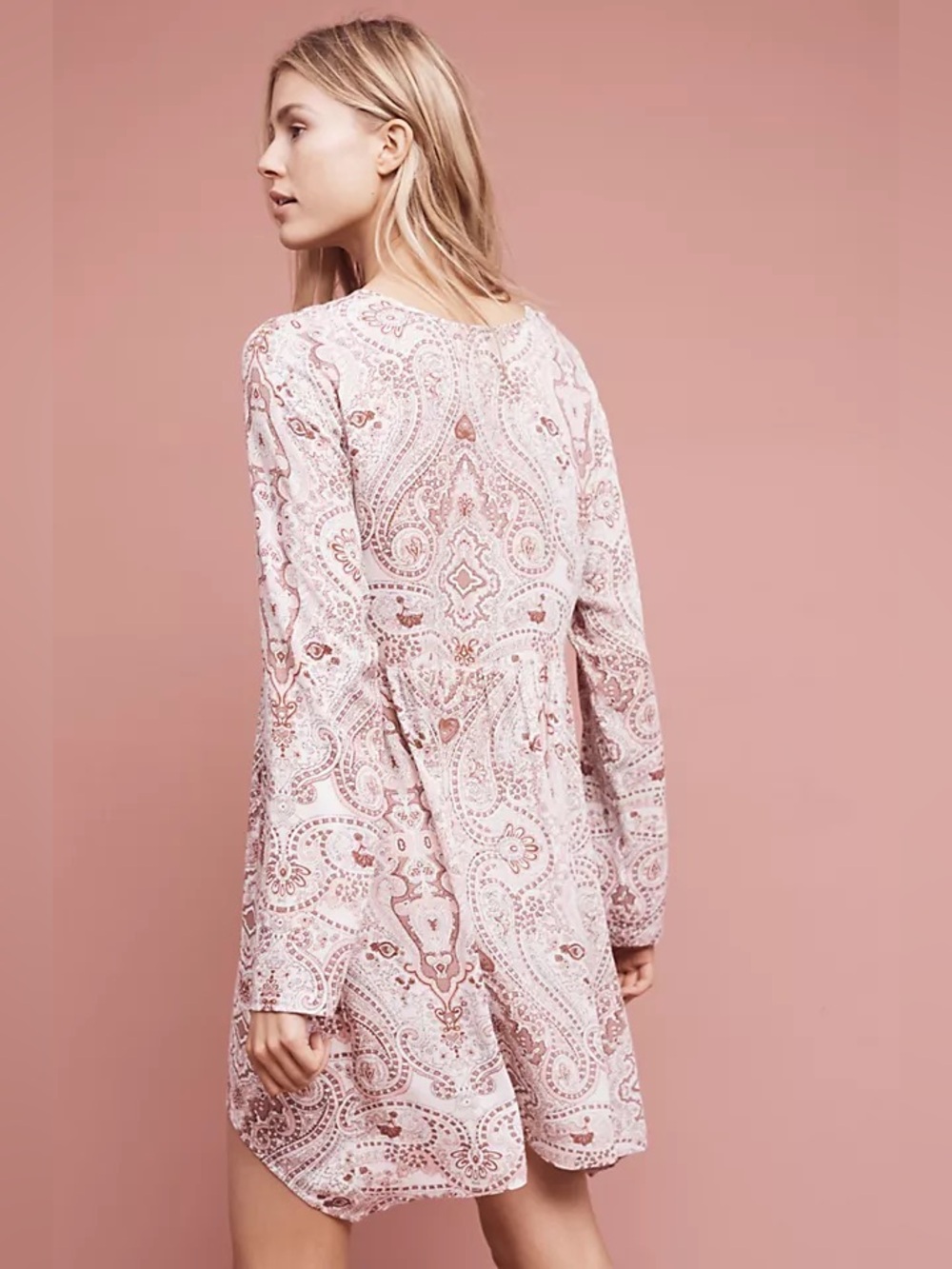 Anthropologie Lilka Paisley Chemise Dress Women's Size Small Long Sleeve Pink